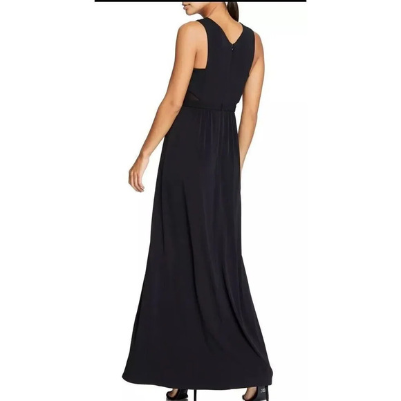 HALSTON HERITAGE NWT Jewel Waist Crepe GOWN Maxi DRESS Size 8 BLACK - Picture 3 of 11